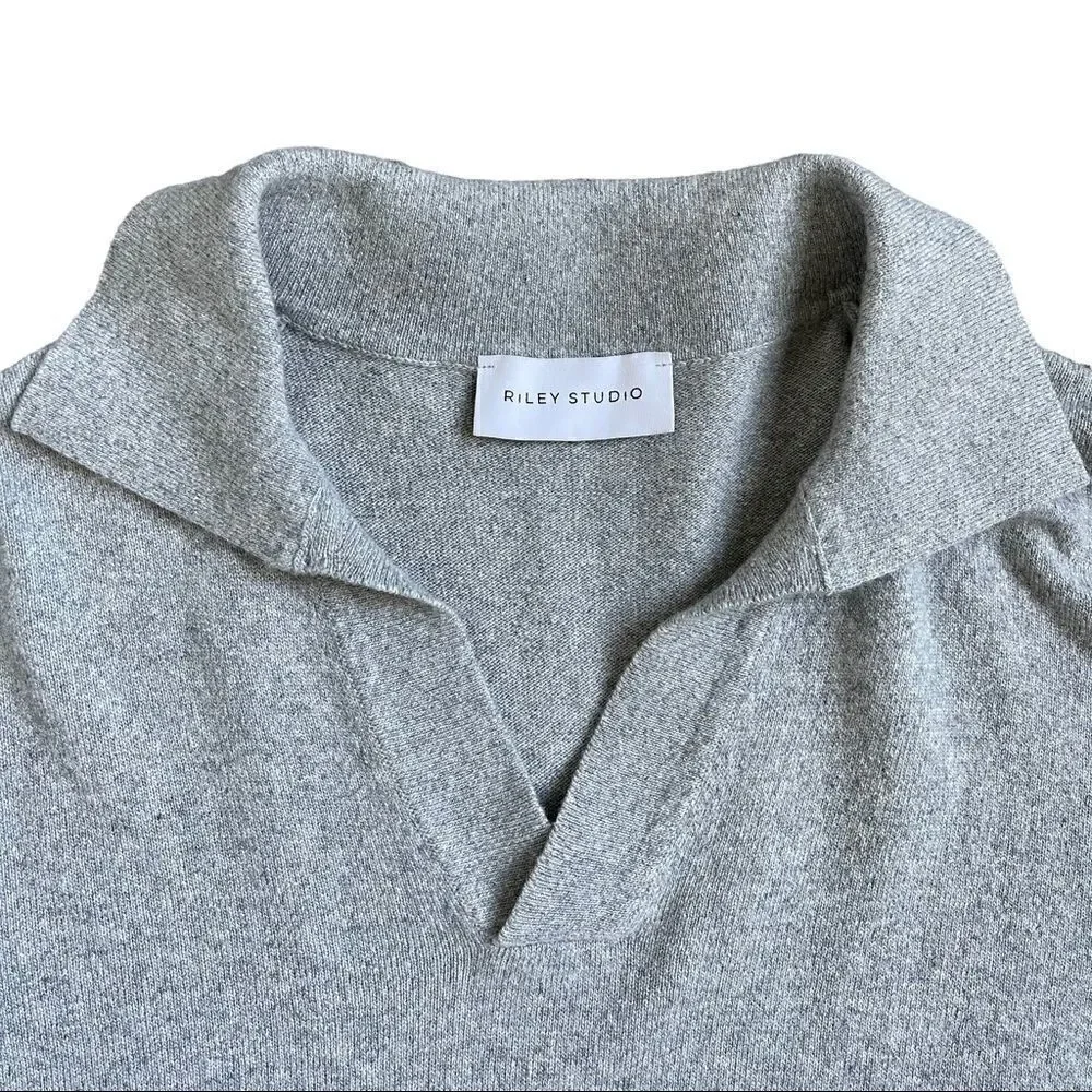 Riley Studio Unisex Oversized Gray Recycled Cashmere Polo Minimal Sweater Sz L - Picture 8 of 12